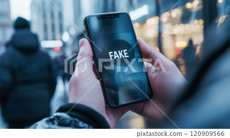 智慧型手機螢幕上出現「假冒/假冒」的警報影像 智慧型手機螢幕上出現「假冒/假冒」的警報影像 120909566