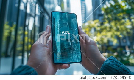 An image of the "fake/fake" alert that appears on a smartphone screen 120909568
