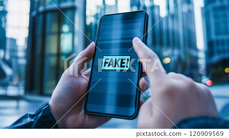 An image of the "fake/fake" alert that appears on a smartphone screen 120909569
