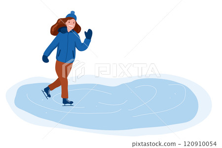 Winter vector with a happy warmly dressed girl ice skating on a frozen pond Winter vector with a happy warmly dressed girl ice skating on a frozen pond 120910054