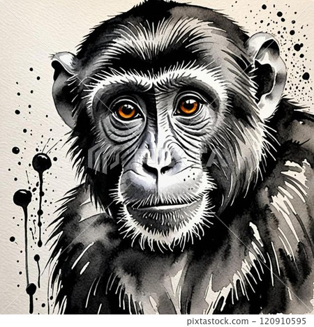 A monkey in ink painting style. AI-generated image. 120910595