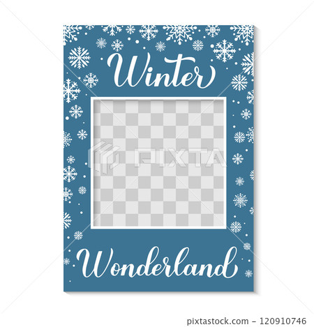 Winter Wonderland photo booth frame with transparent background. Christmas holidays party photobooth props. Vector template. Winter Wonderland photo booth frame with transparent background. Christmas holidays party photobooth props. Vector template. 120910746