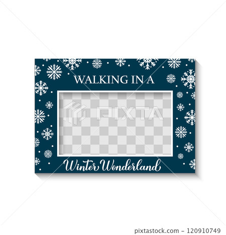 Winter wonderland photo booth frame with transparent background. Christmas holidays party photobooth props. Vector template. 120910749