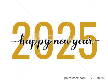 Happy New Year 2025. Calligraphy lettering isolated on white. Holidays typography poster. Vector template for banner, sign, greeting card, invitation, etc. 120910782