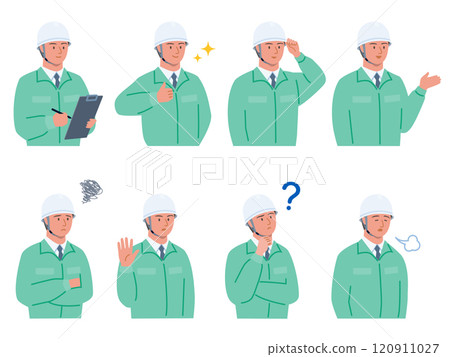 Vector illustration of various facial expression patterns of workers wearing helmets 120911027