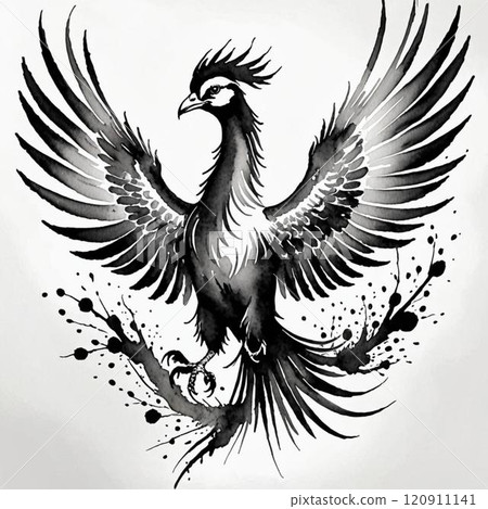 水墨畫風格的鳳凰。我們使用人工智慧生成的圖像。 水墨畫風格的鳳凰。我們使用人工智慧生成的圖像。 120911141