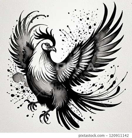 水墨畫風格的鳳凰。我們使用人工智慧生成的圖像。 120911142