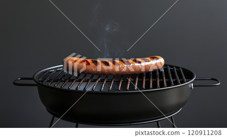 Minimalist Arrangement of a Red Fan on a Clean Yellow Wall Highlighting Contemporary  120911208