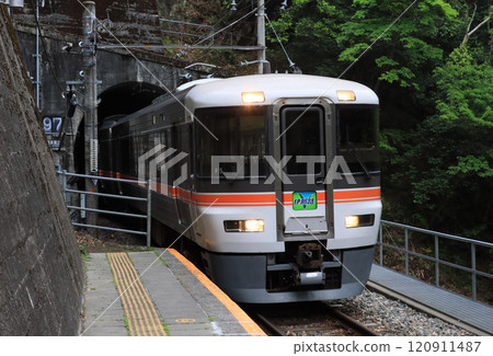 Limited express Inaji passing through Tamoto Station on the Iida Line Limited express Inaji passing through Tamoto Station on the Iida Line 120911487