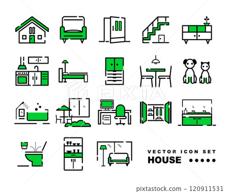 Home interior and exterior vector icon set 120911531
