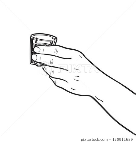 Hand holding shot glass Hand holding shot glass 120911689