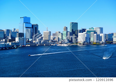 View of Harumi Pier from Rainbow Bridge, toward Tsukiji Market 120911696