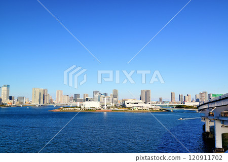 View of Harumi Pier from Rainbow Bridge, toward Tsukiji Market 120911702