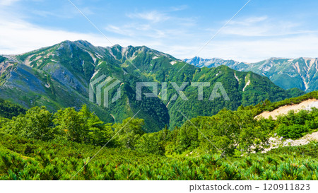 Climbing Mt. Eboshi and Mt. Minamizawa in summer (Eboshi hut to Mt. Maeeboshi: Overlooking Mt. Mitsutake and Mt. Suisho) 120911823