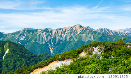 Climbing Mt. Eboshi and Mt. Minamizawa in summer (Eboshi hut to Mt. Maeeboshi: View of Mt. Akaushi) 120911825