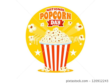 National Popcorn Day Vector Illustration on January 19th Featuring a Big Box of Popcorn for Enjoying Movies in a Flat Style Cartoon Background 120912243