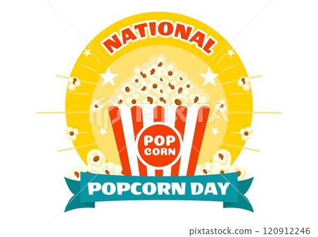 National Popcorn Day Vector Illustration on January 19th Featuring a Big Box of Popcorn for Enjoying Movies in a Flat Style Cartoon Background 120912246