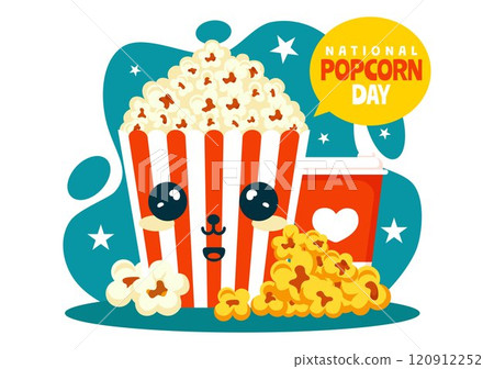 National Popcorn Day Vector Illustration on January 19th Featuring a Big Box of Popcorn for Enjoying Movies in a Flat Style Cartoon Background 120912252
