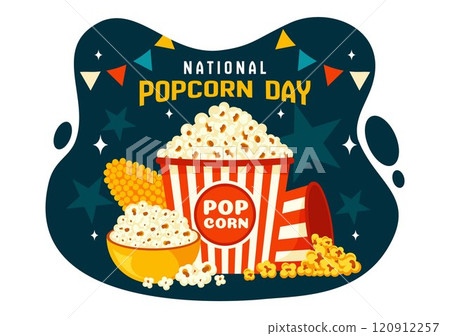 National Popcorn Day Vector Illustration on January 19th Featuring a Big Box of Popcorn for Enjoying Movies in a Flat Style Cartoon Background National Popcorn Day Vector Illustration on January 19th Featuring a Big Box of Popcorn for Enjoying Movies in a Flat Style Cartoon Background 120912257