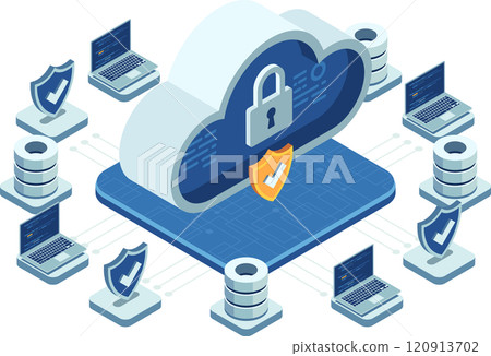 Isometric Cloud Security Concept with Data...-插圖素材 [120913702] - PIXTA圖庫