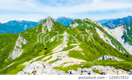 Climbing Mt. Eboshi and Mt. Minamizawa in summer (view of Mt. Eboshi and Mt. Minamizawa from Mt. Maeeboshi) 120913932