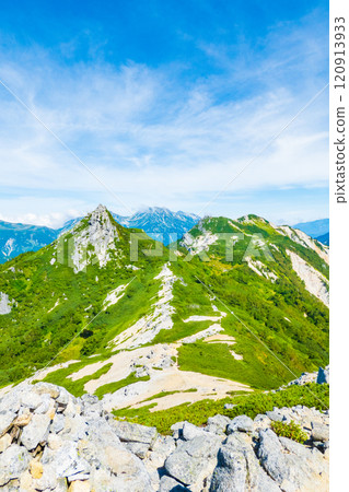 Climbing Mt. Eboshi and Mt. Minamizawa in summer (view of Mt. Eboshi and Mt. Minamizawa from Mt. Maeeboshi) 120913933