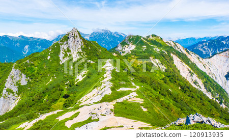 Climbing Mt. Eboshi and Mt. Minamizawa in summer (view of Mt. Eboshi and Mt. Minamizawa from Mt. Maeeboshi) 120913935