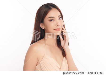 Beautiful young asian woman with clean fresh skin on white background, Face care, Facial treatment, Cosmetology, beauty and spa, Asian women portrait. 120914186
