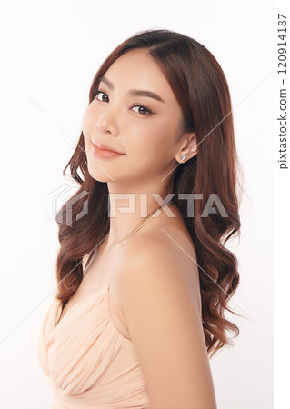 Beautiful young asian woman with clean fresh skin on white background, Face care, Facial treatment, Cosmetology, beauty and spa, Asian women portrait. 120914187