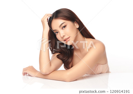 Beautiful young asian woman with clean fresh skin on white background, Face care, Facial treatment, Cosmetology, beauty and spa, Asian women portrait. 120914191