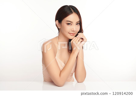 Beautiful young asian woman with clean fresh skin on white background, Face care, Facial treatment, Cosmetology, beauty and spa, Asian women portrait. 120914200