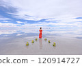 Romantic daytime photoshoot | Orange dress wedding photos taken at the Uyuni Salt Flats 120914727