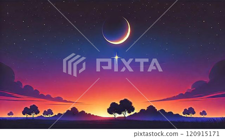 黃昏時分,新月漂浮在星空中 黃昏時分,新月漂浮在星空中 120915171