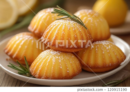 Delightful lemon madeleines served on a white plate cozy kitchen atmosphere gourmet dessert photography culinary art close-up view 120915190