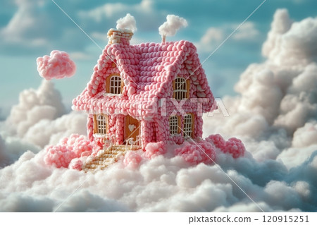 Whimsical candy house among fluffy clouds dreamlike skies digital art fantasy surrealism 120915251