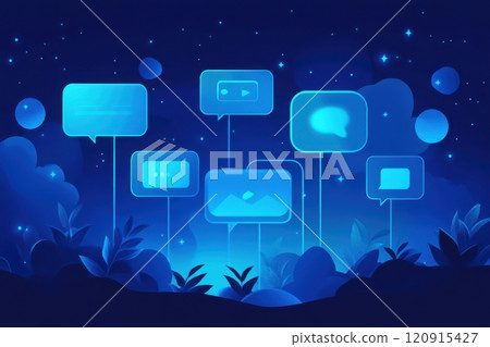 A blue sky with a bunch of blue circles that are all different sizes 120915427