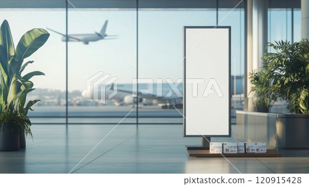 Airport advertisement display international airport digital billboards modern terminal interior perspective travel marketing strategy 120915428