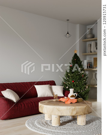 Cozy Winter Living Room with Festive Decor 3D Render Cozy Winter Living Room with Festive Decor 3D Render 120915731