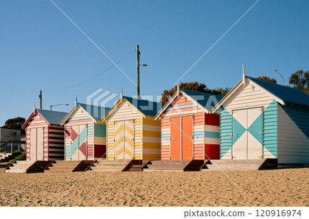 Colorful huts in Brighton Beach, Australia 120916974