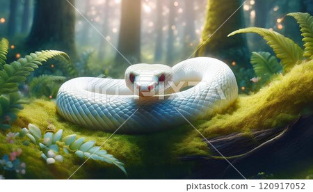 Close-up 3D CG illustration of a white snake Close-up 3D CG illustration of a white snake 120917052