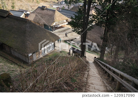 Stairs to the Ouchijuku Observation Deck in Ouchijuku in spring 120917090