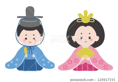 Illustration of cute Hina dolls. Vector, Hina dolls decoration, Hinamatsuri, Peach Festival 120917155