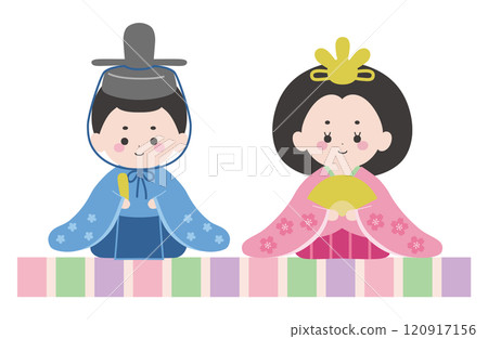 Illustration of cute Hina dolls. Vector, Hina dolls decoration, Hinamatsuri, Peach Festival 120917156