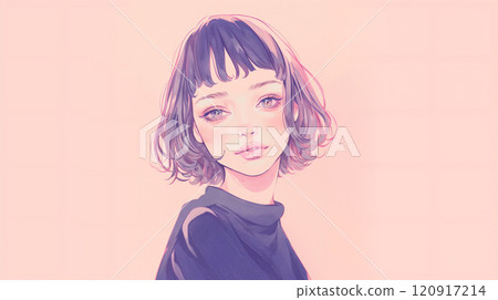 鮑勃頭髮的女性肖像 鮑勃頭髮的女性肖像 120917214