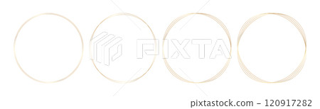 Minimalist shining linear round gold frames. Thin circle shape with double stroke. Simple line art for modern designs. Vector illustration. Minimalist shining linear round gold frames. Thin circle shape with double stroke. Simple line art for modern designs. Vector illustration. 120917282