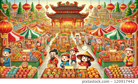 Lively Lunar New Year Market Scene Lively Lunar New Year Market Scene 120917442