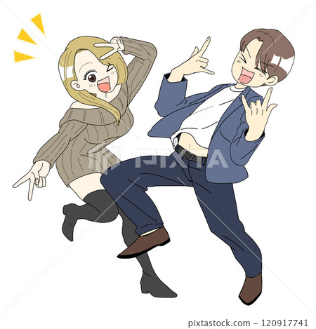 Men and women posing in a lively manner Manga symbol 2 120917741