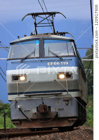 EF66 freight train running on the Tokaido Line EF66 freight train running on the Tokaido Line 120917906