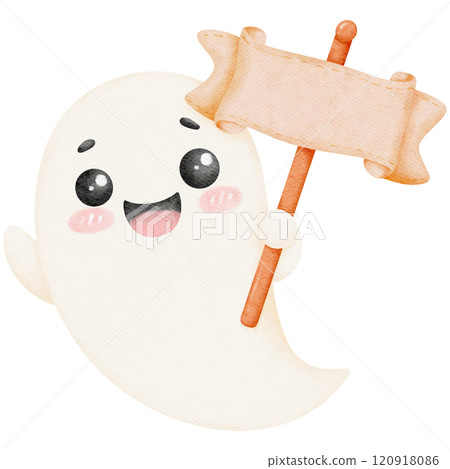 Valentine ghost holding a cheerful banner, capturing love and festive spirit in a cute, playful design. Perfect for valentine themes or romantic decoration. 120918086