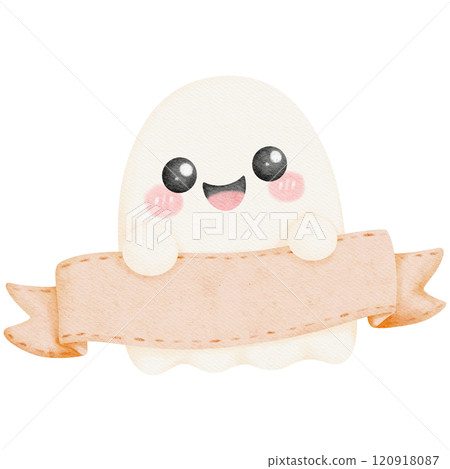 Valentine ghost holding a cheerful banner, capturing love and festive spirit in a cute, playful design. Perfect for valentine themes or romantic decoration. 120918087